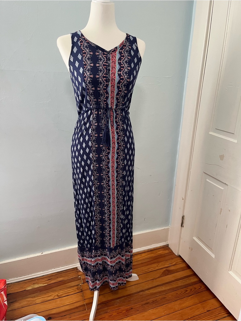 Pink Rose Navy & Red Patterned Sleeveless Maxi Dress